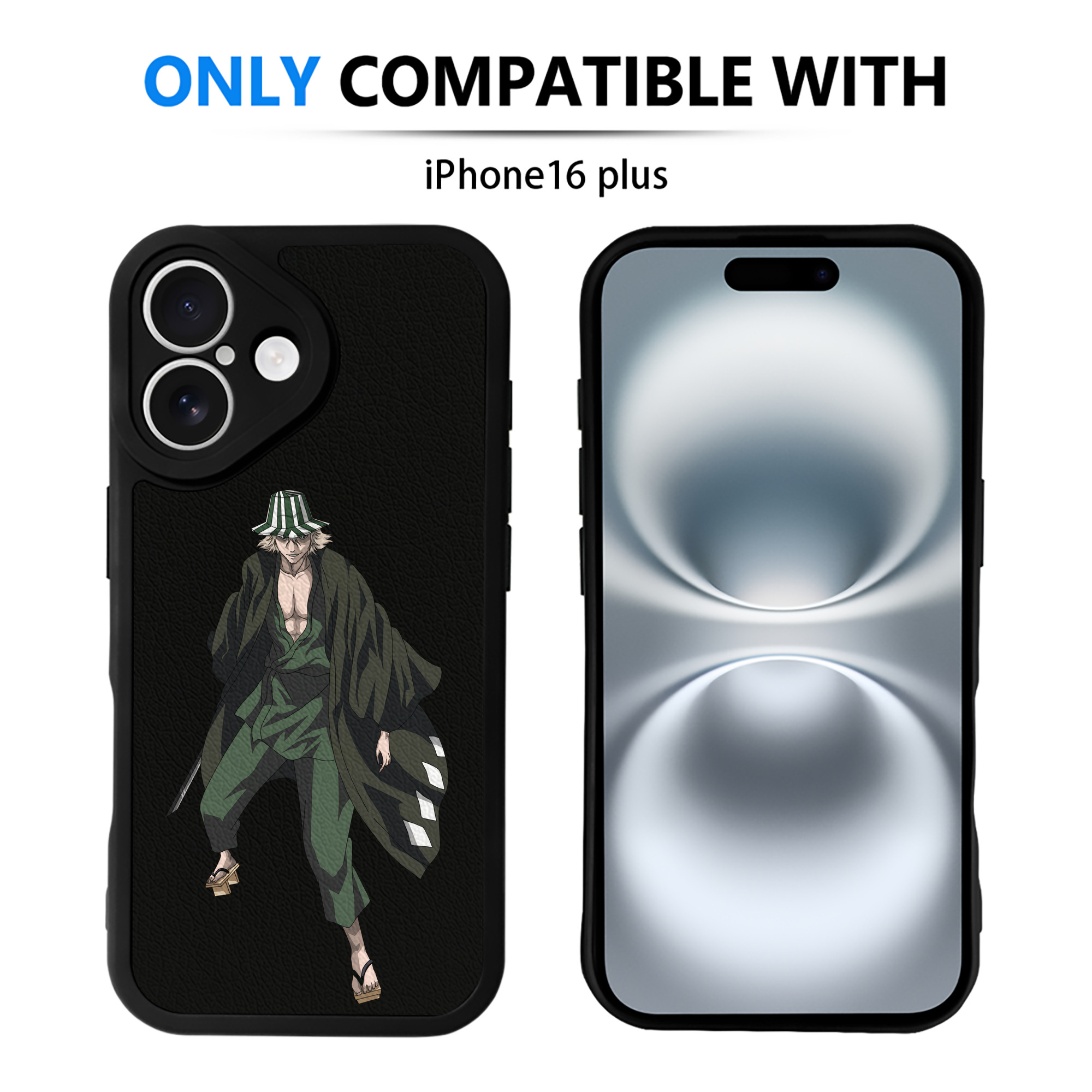 （画像用） "ブリーチ 浦原 喜助（うらはら きすけ） BLEACH Urahara Kisuke " 【iPhone 16シリーズ対応】シリコンスマホケース（レザー調） 材質：シリコン